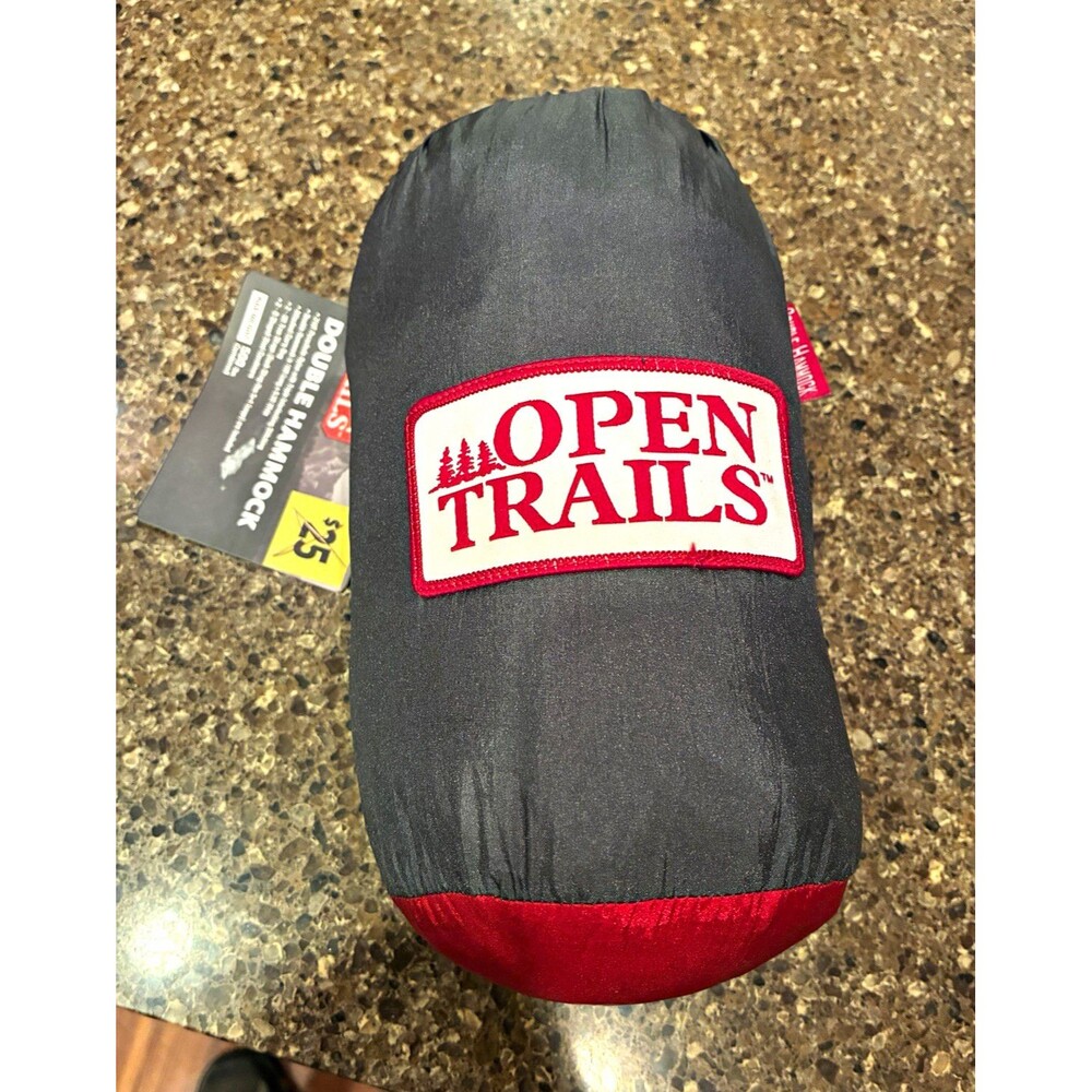 Open Trails Double Camping Hammock Parachute Nylon Gray/Red 500 lb + Straps